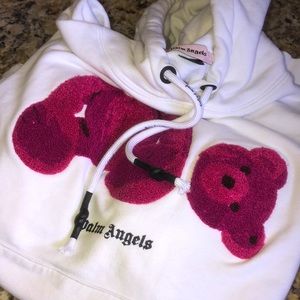 Palm Angels White and Pink Bear Sweater